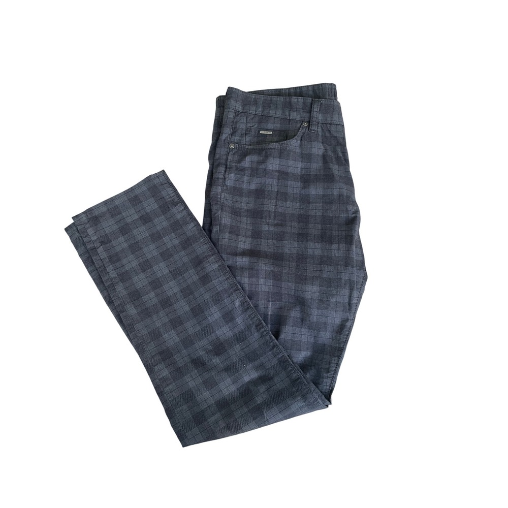 Hugo Boss Mens Gray Black Plaid 5 Pocket Trousers Size 36x32 Slim Straight